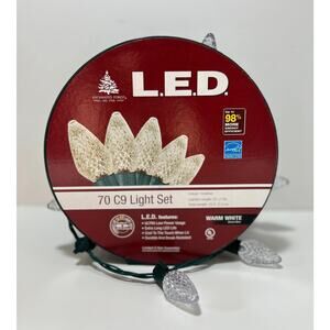 70 LED C9 Christmas Light Set Indoor Outdoor Home Décor Warm White Green Wire